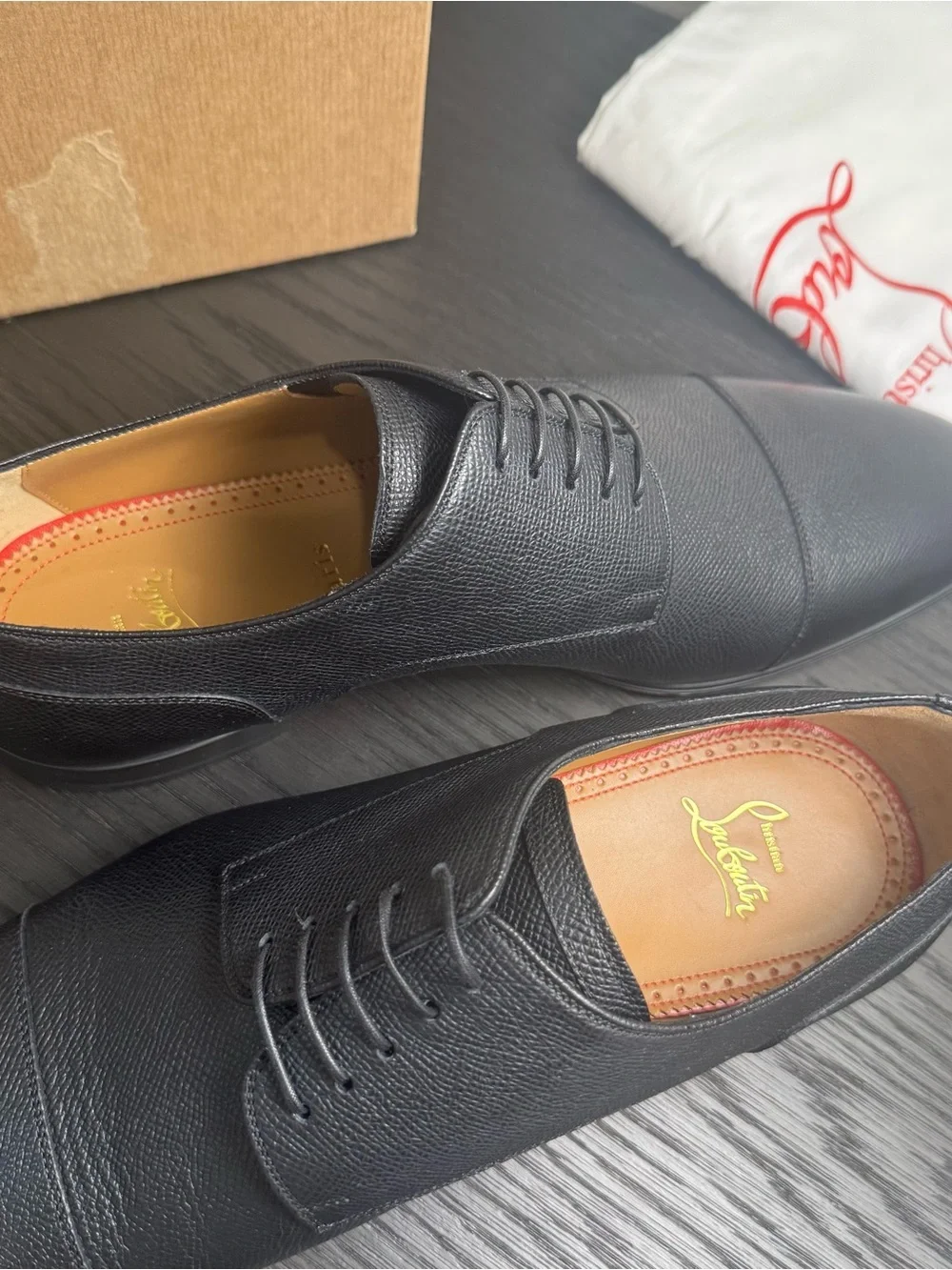 Christian Louboutin Surcity Lace-Up Dress Shoes Leather Black 43
